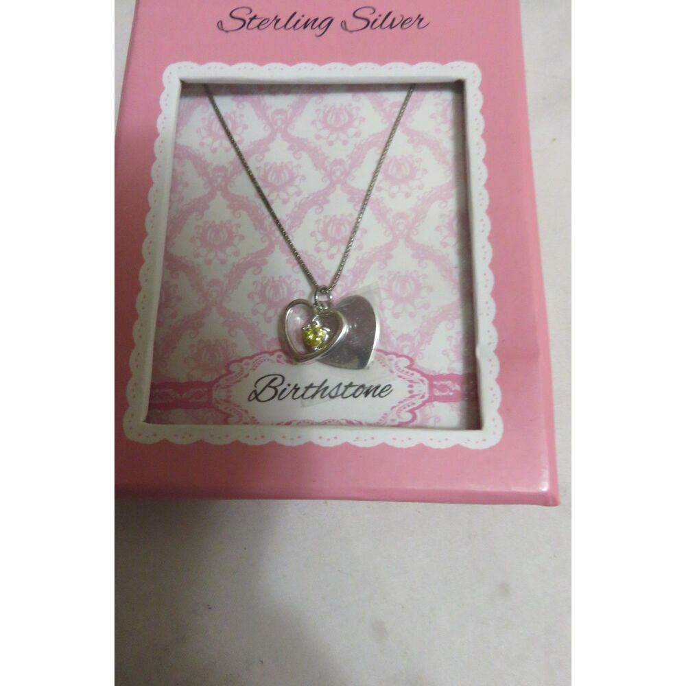 NIB YOUTH STERLING SILVER HEART BIRTHSTONE NECKLACE NOVEMBER, 14 INCH CHAIN
